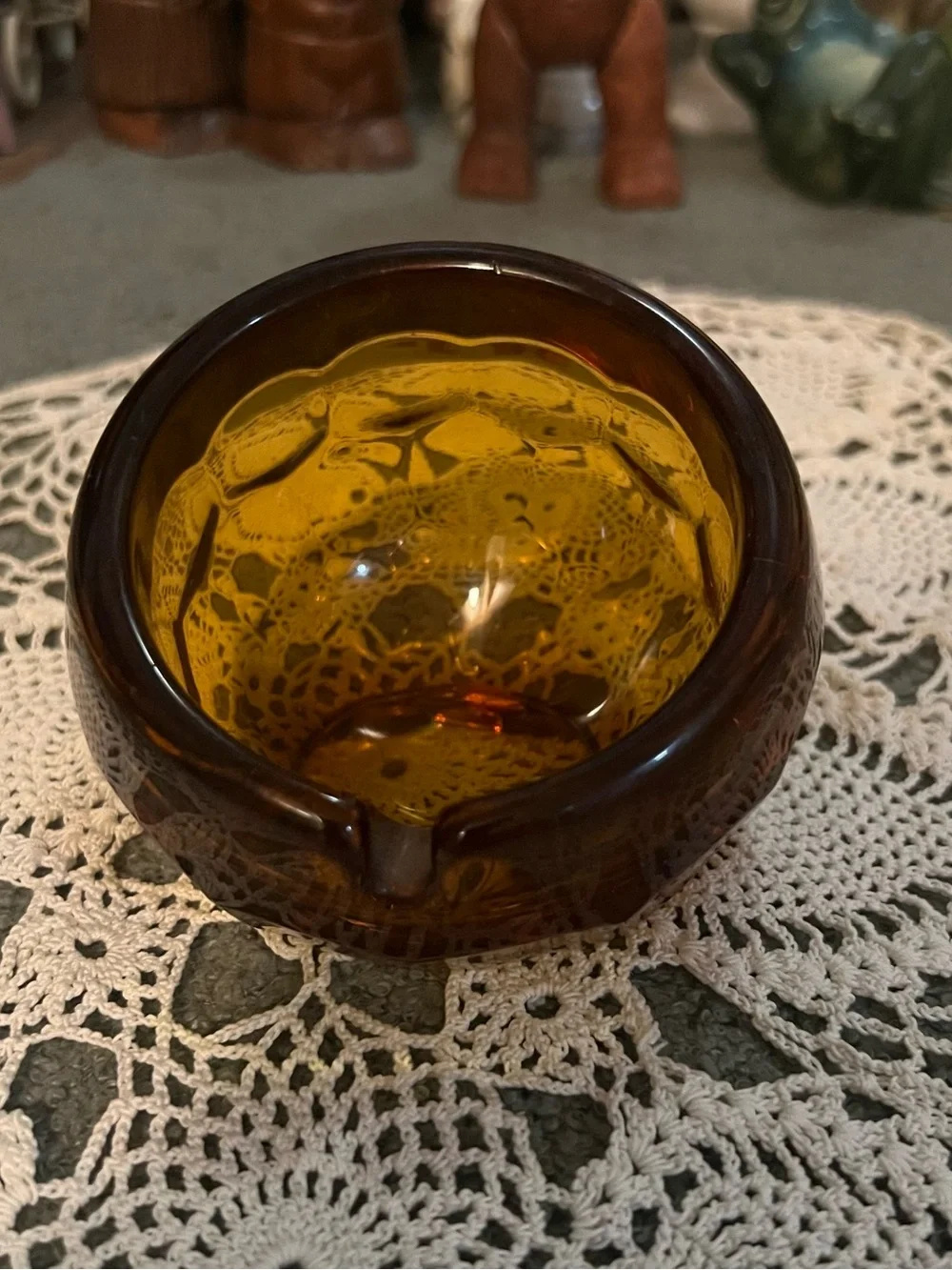 Vintage 1960’s Orb Amber Glass Ashtray - Home Accents EUC